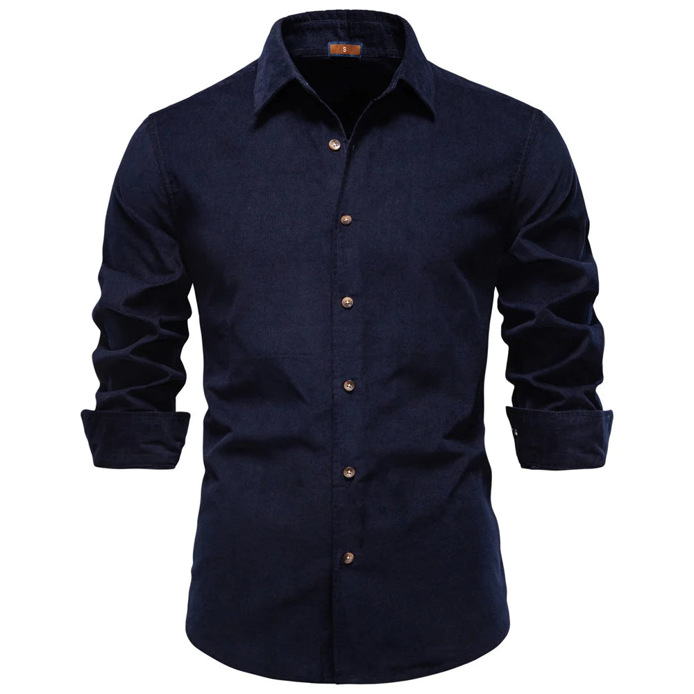 2025 Men's Corduroy 100% Cotton Solid Colour Autumn Winter Thickened Business Casual Long Sleeve Classic Male Shirt