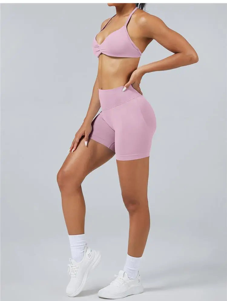 Seamless High Support Impact Yoga Bra Women Strappy Sport Bra Thin Strap Halter Workout Tank Fitness Top Gym Wear