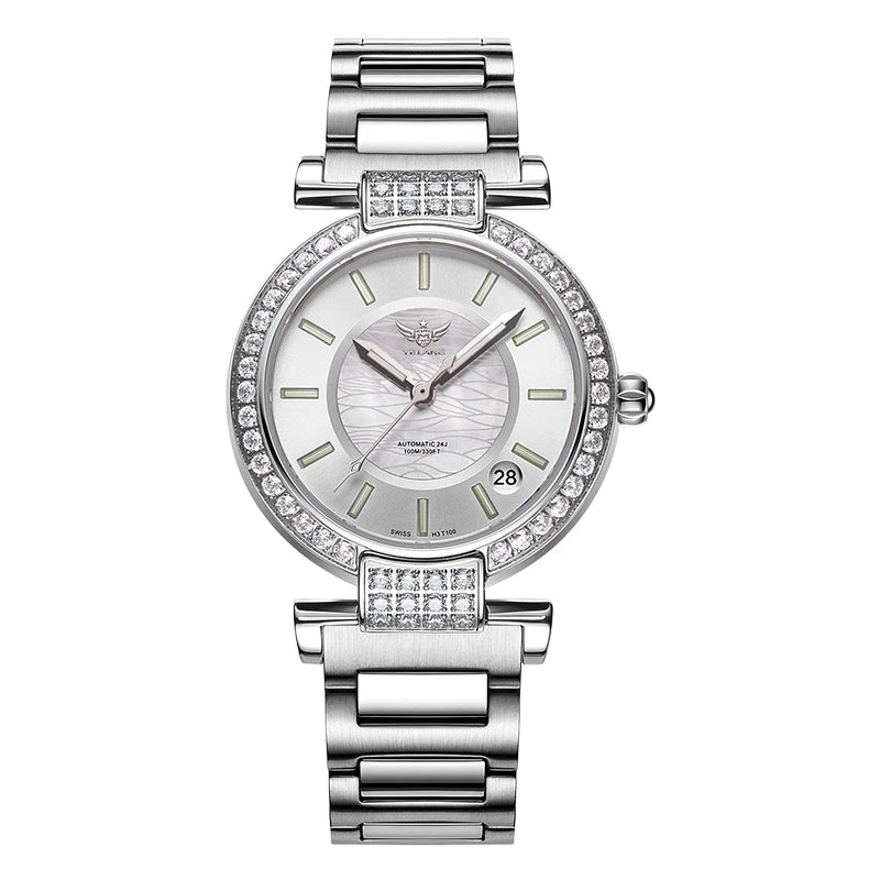 Yelang V1026 Women's Mechanical Watch – NH35 Japan Movement, 10 BAR Waterproof, Luxury Stainless Steel Wristwatch with Watch Ring – Reloj Mujer