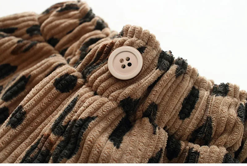 New Autumn Girls Boys Casual Pants Leopard Print Kids Corduroy Pants Loose Korean Version Fashion Children Trousers 1-8T Unisex