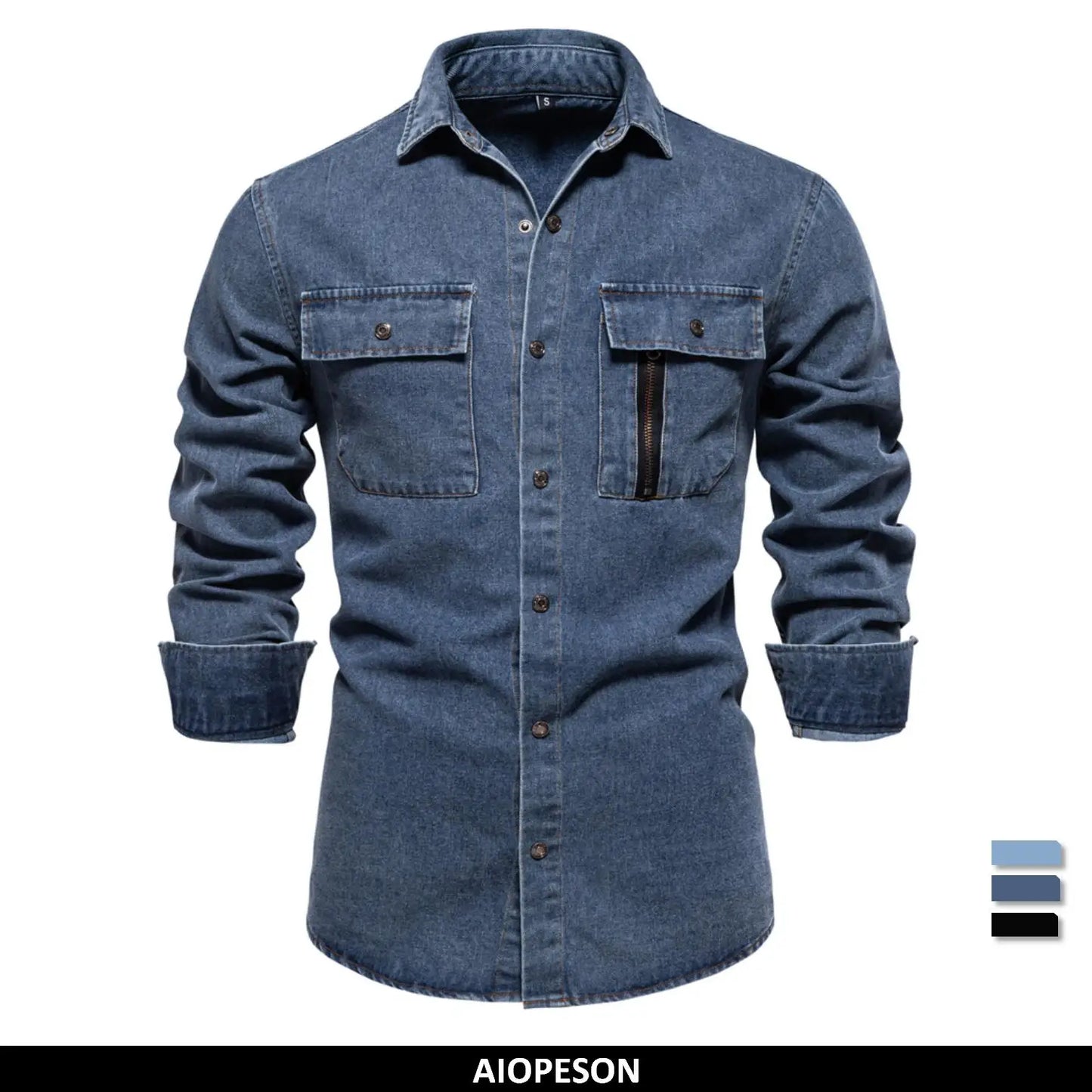 Men's 100% Cotton Denim Shirts Autumn Thickened High Quality Solid Colour Shirt With Button Casual Jeans Shirt For Men