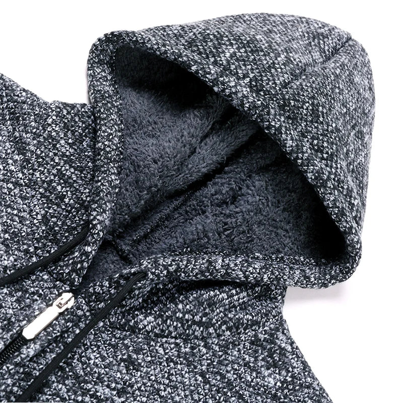 Men's High Quality Thick Plus Velvet New Brand Casual Fashion Hooded Jacket, Zipper Warm Patchwork Windbreaker Male Coats