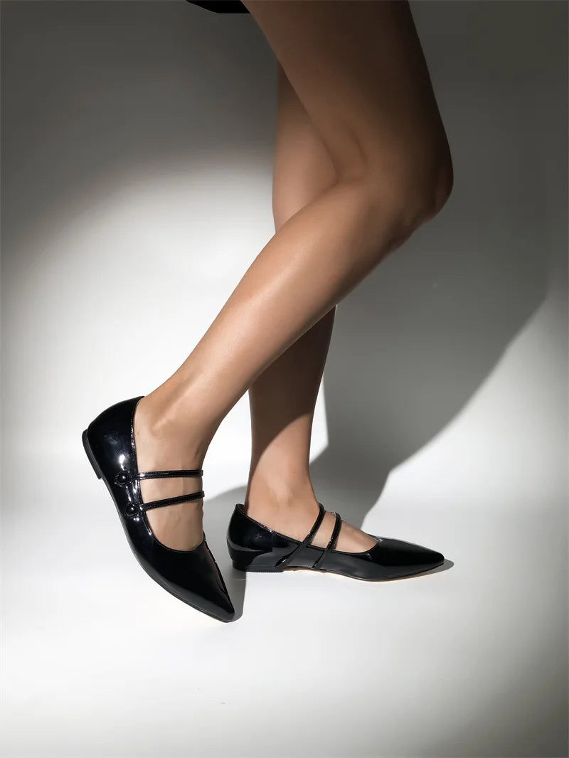 Pointed Toe Women Mary Jane Double Strap Retro Elegant Big Size Daily Flats Pumps