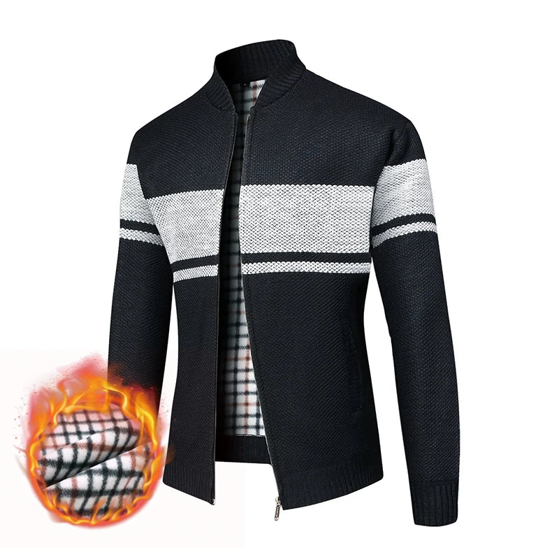 Men's High Quality Thick Plus Velvet Brand Casual Fashion Baseball Collar Classic Jacket, Zipper Warm Windbreaker Male Coats