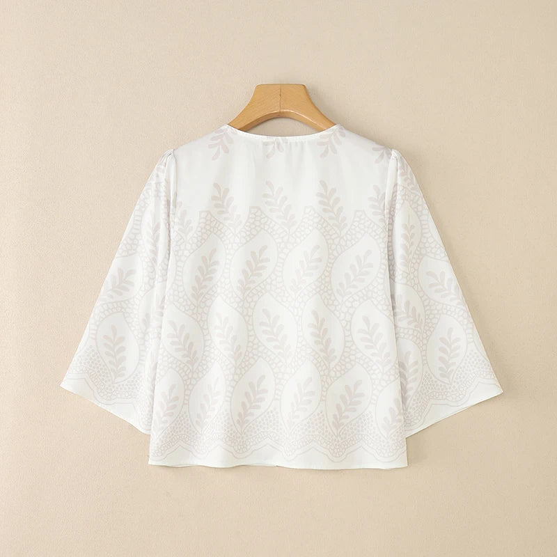 Casual Printing Shirts Women 2025 Autumn Elegant O-Neck Three Quarter Sleeve Button Up Chemises Femme Everyday Wear Tops