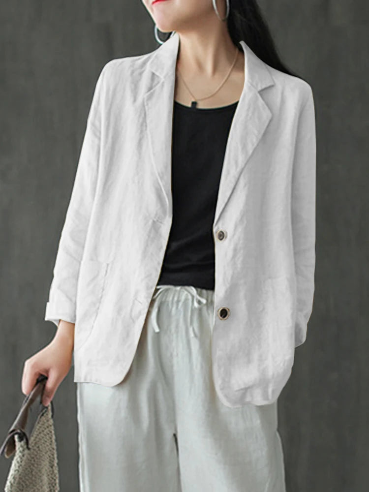 Elegant Solid Blazer Women Autumn Overcoats Casual Long Sleeve Single Button Coats Female Lapel Outwears Oversized