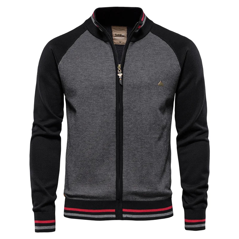 Men's Argyle Solid Colour Cardigan Casual Quality Zipper Cotton Winter Sweaters Basic Cardigans for Men