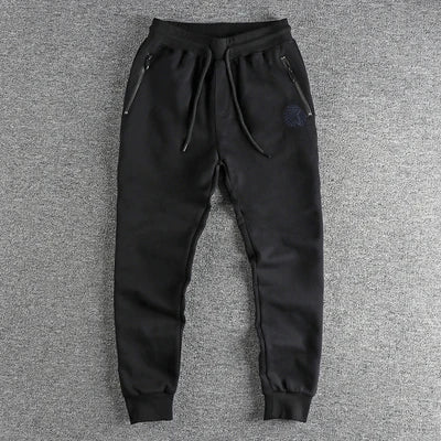 Autumn American Retro Terry Knitted Embroidery Sweatpants Men's Simple Elastic Waist Drawstring Sport Casual Youth Slim Pants