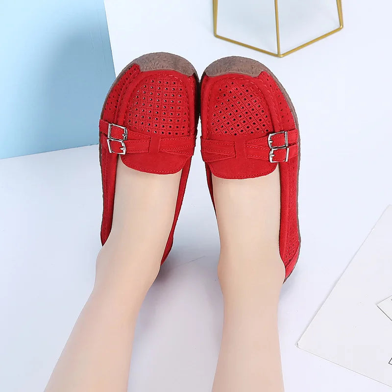 Women's Female Ladies Mother Shoes Sandals Platform Flats Slip On Hollow Summer Cool Moccasins Vulcanized Shoes 41 42