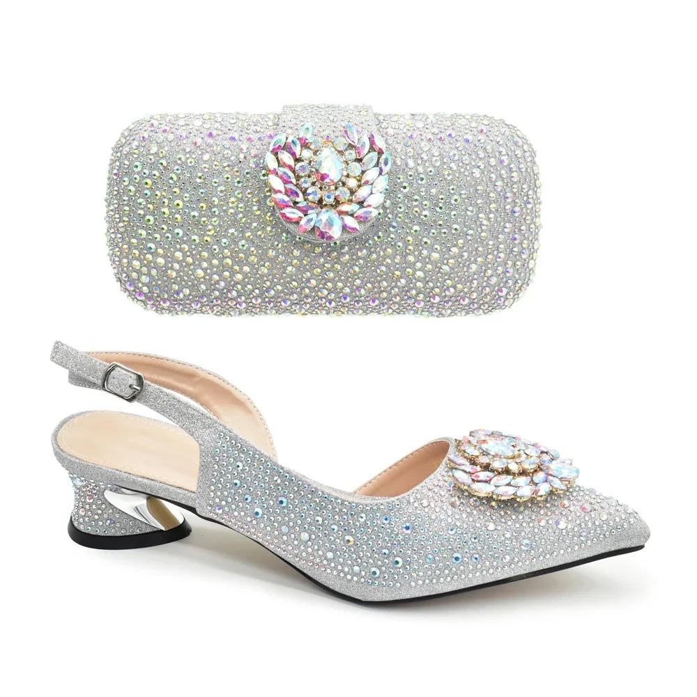 African Women Heel Shoes and Bag Party Set Italian Design with Matching Clutch Bag for Ladies' Wedding