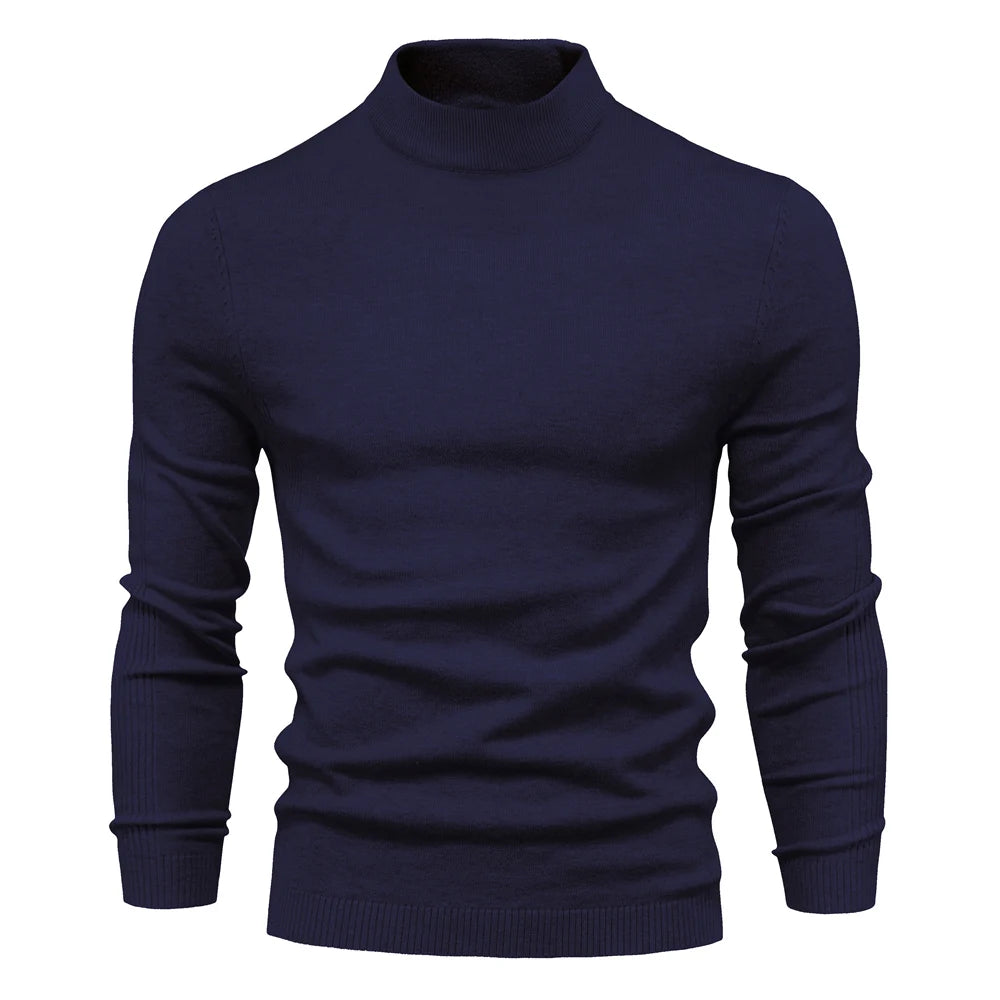 Men's Soft Mid Neck Pullover Casual Solid Colour Winter Warm Men's Sweater High Quality Pullover For Men