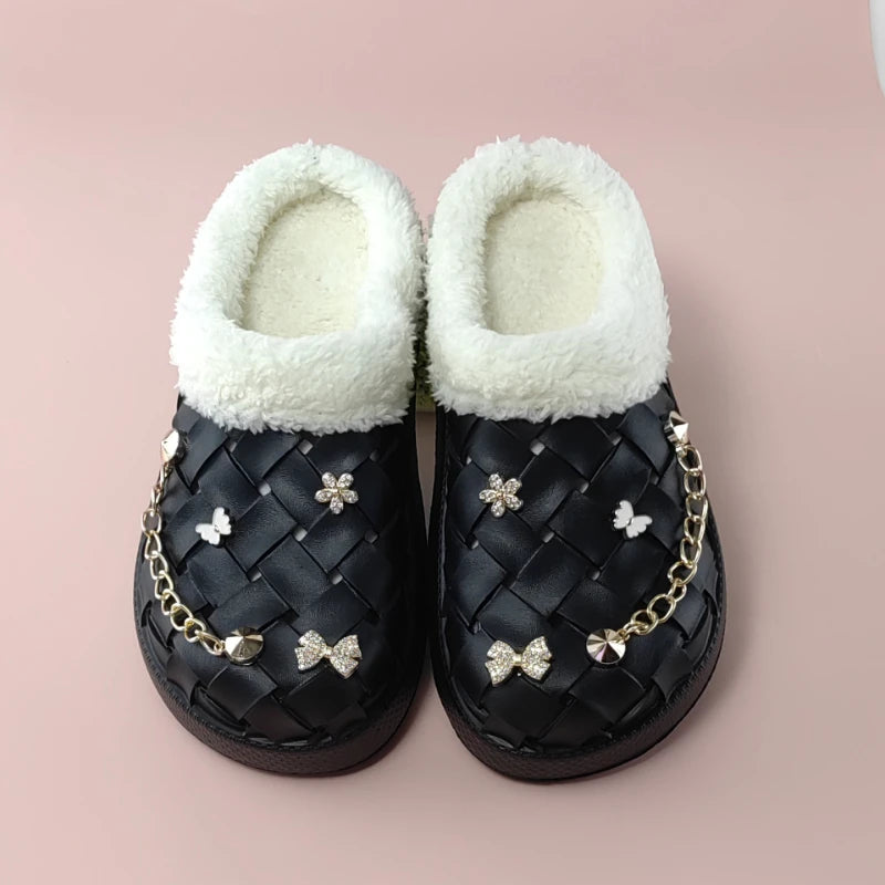 Kids' Slippers House Shoes Cartoon PU Leather Bow Winter Shoes Warm Anti-Slip Soft Bottom Shoes For Girls Size 40-45