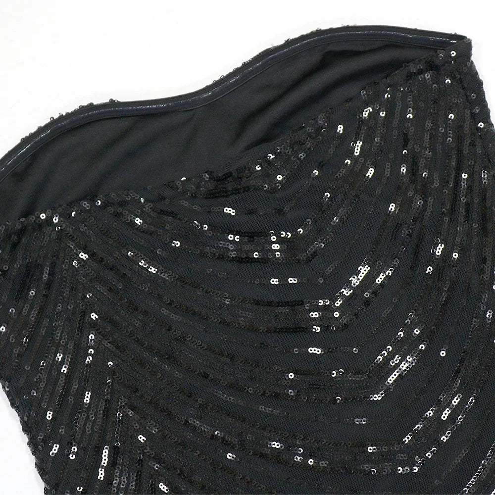 Women's Sexy Solid Color Sequin Decor Sleeveless Backless Bandeau Party Dress