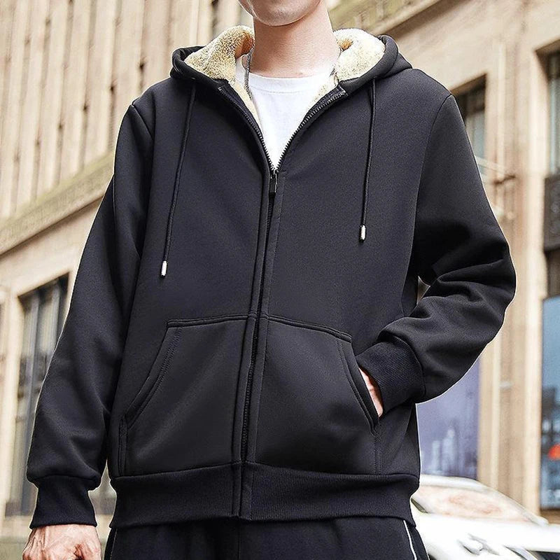 Herren Winterjacke mit Reißverschluss und Kapuze, warm, stylisch, winddicht, langer Mantel, klassische Parkas, lässige Herrenoberteile