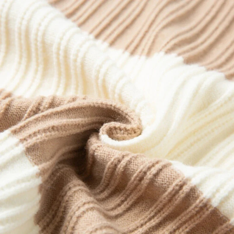 Men's Polo Shirt Luxury Pullover Sweater Fashion Thick Warm Sweater Striped Casual T-shirt, Male Top Loose Knitwear
