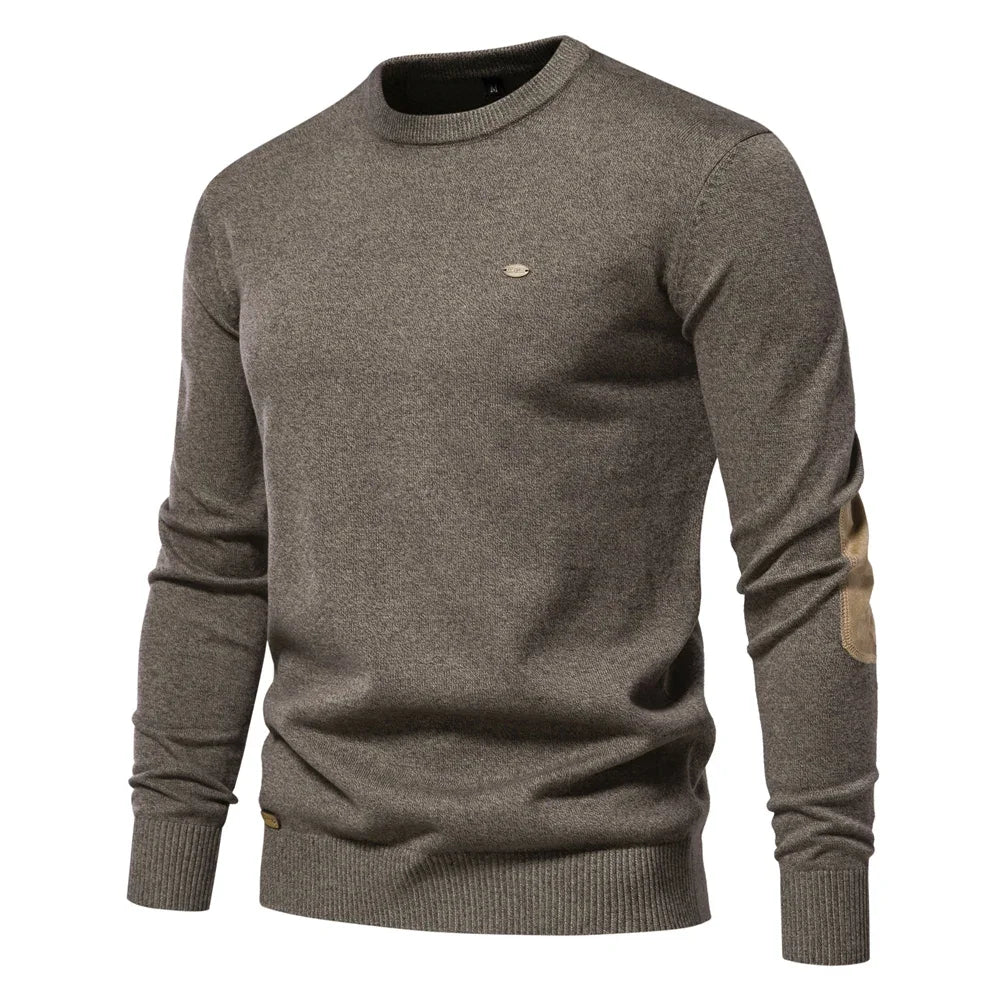 Men's Autumn Cotton Sweater O-Neck Patchwork Sleeve Pullovers Solid Colour Warm Winter Sweaters For Men