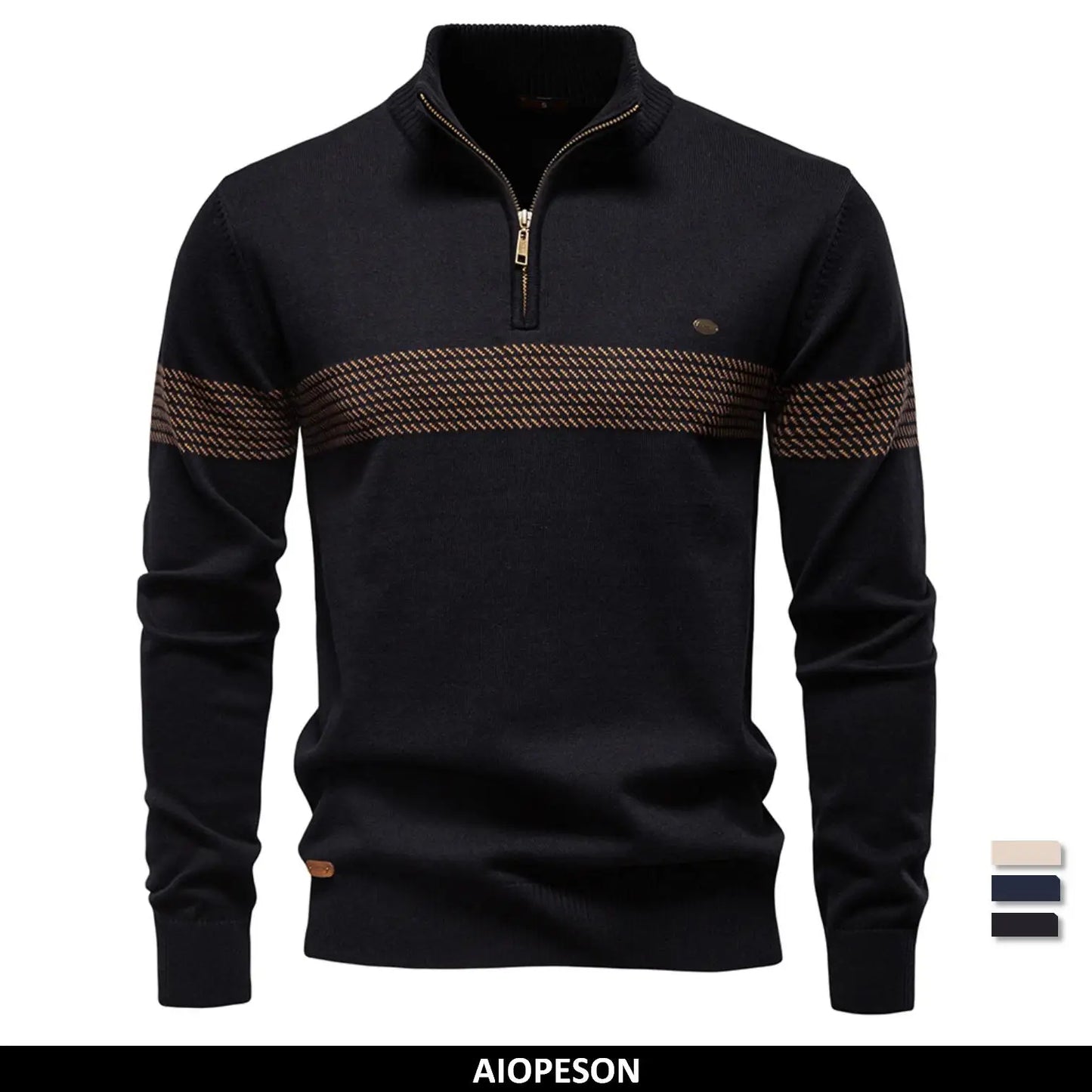 Men's Zipper Sweater Striped Design Knitted Warm Half-Zip Pullover Autumn Winter Outdoor Casual Men's Sweatshirt