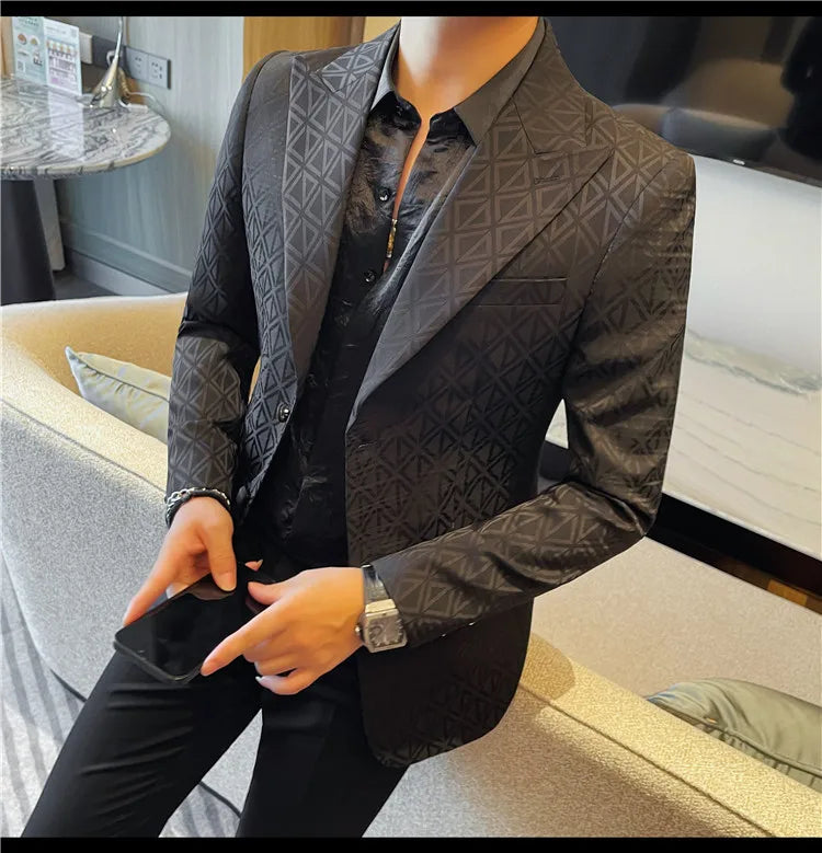 Men's Floral Print Blazer Jacket - Slim Fit Single-Breasted Business Casual Style Autumn Winter Formal Male Coat