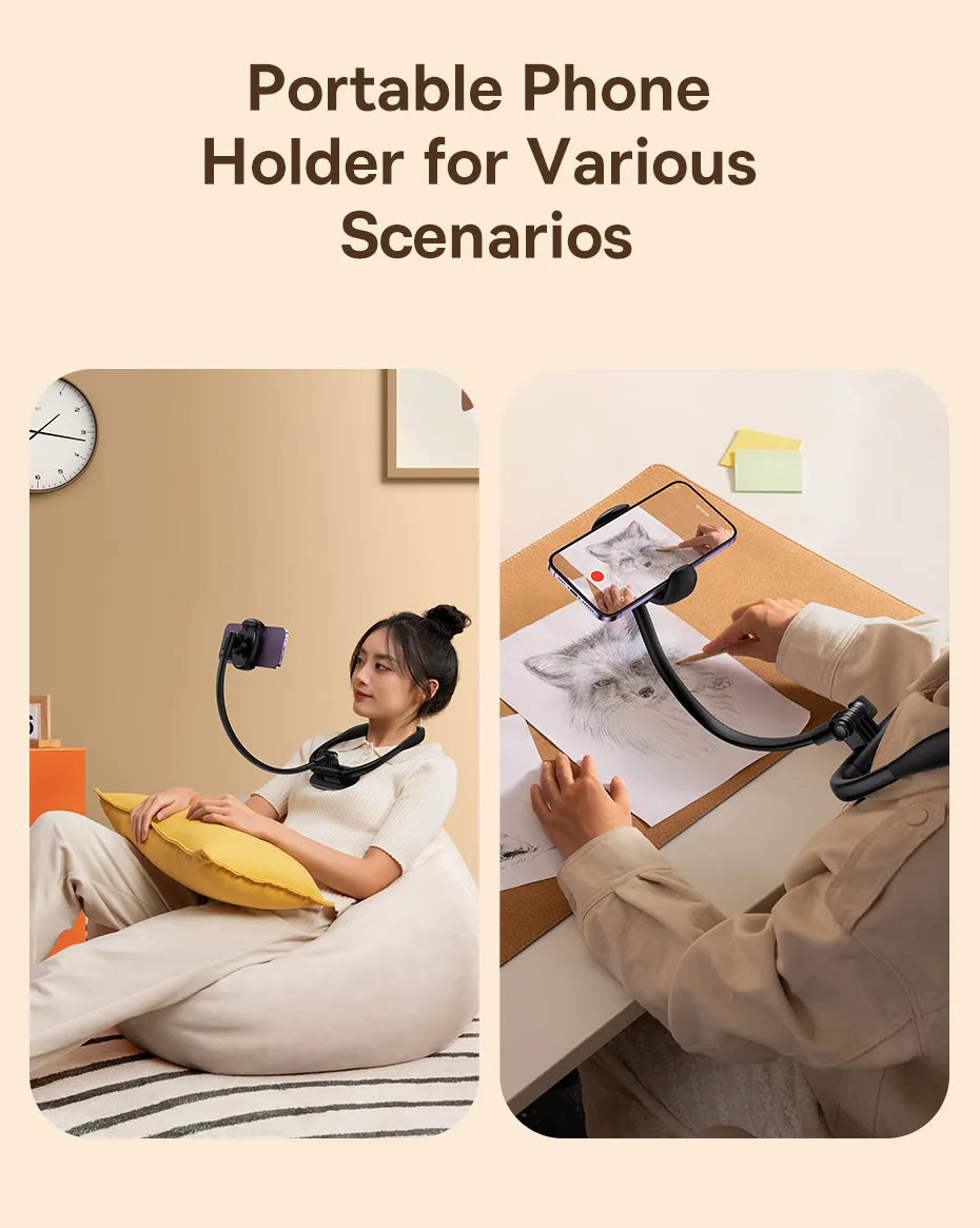 Baseus Flexible Universal Neck Phone Holder Hanging Neck Lazy Necklace Cell Phone Desk Mount Bracket for iPhone 16 15 14 Pro Max