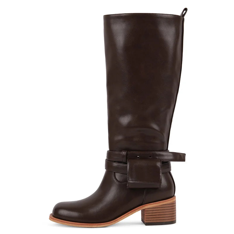 Women Knee High Boots Heeled Fashion Winter Gothic Matte Motorcycle Boots