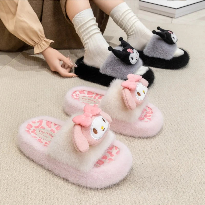 Kids' Slippers House Shoes Cartoon Hello Kitty Open Toe Winter Shoes Warm Anti-Slip Shoes For Girls Size 36-41