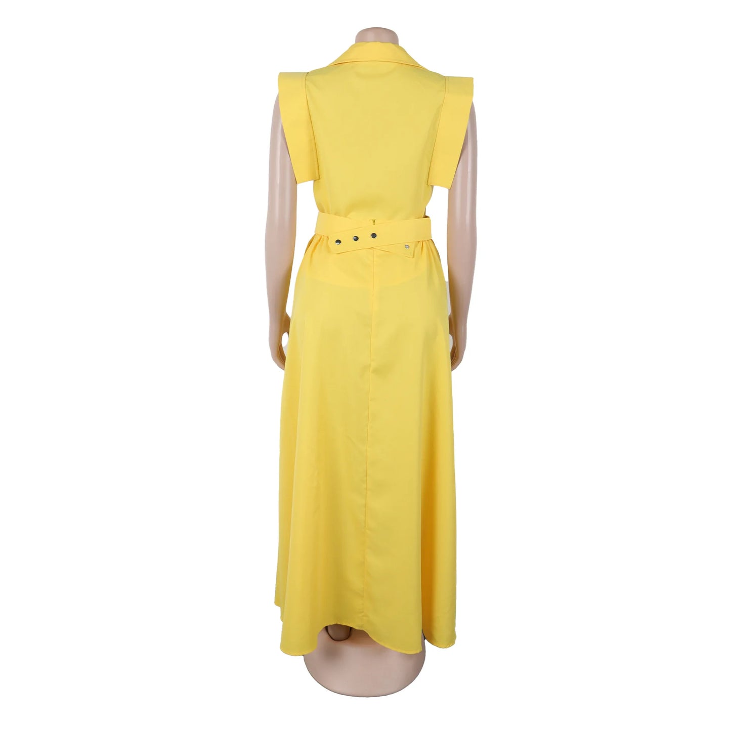 Women's Casual Solid Color Sleeveless Button Front Shirt Blouse and High Waist Big Swing Skirt 2pcs Set