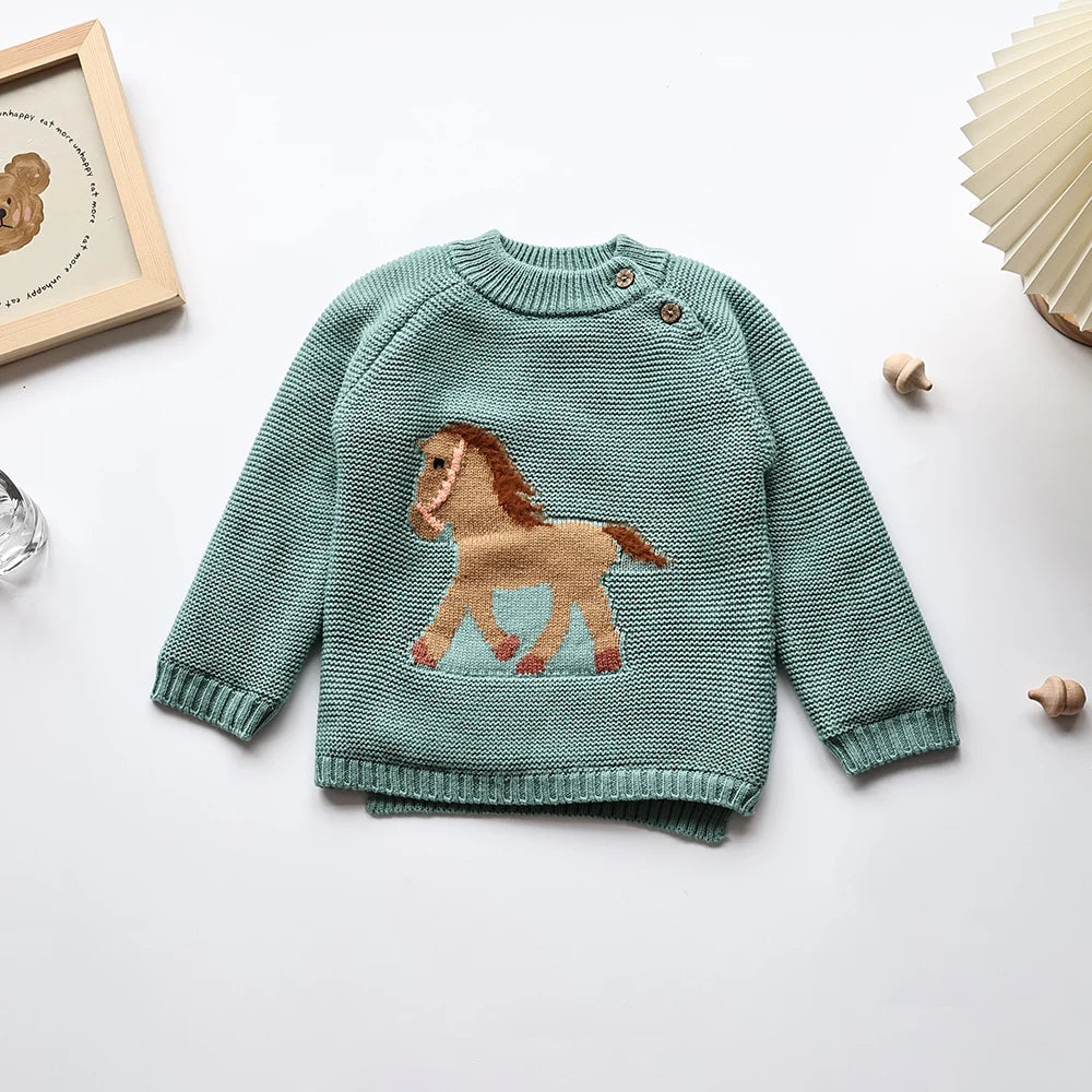 Winter New Cartoon Kids Baby Sweaters Fur Lining Kids Knitwear Fleece Boys Girls Pullover Coat 1-6Y Unisex