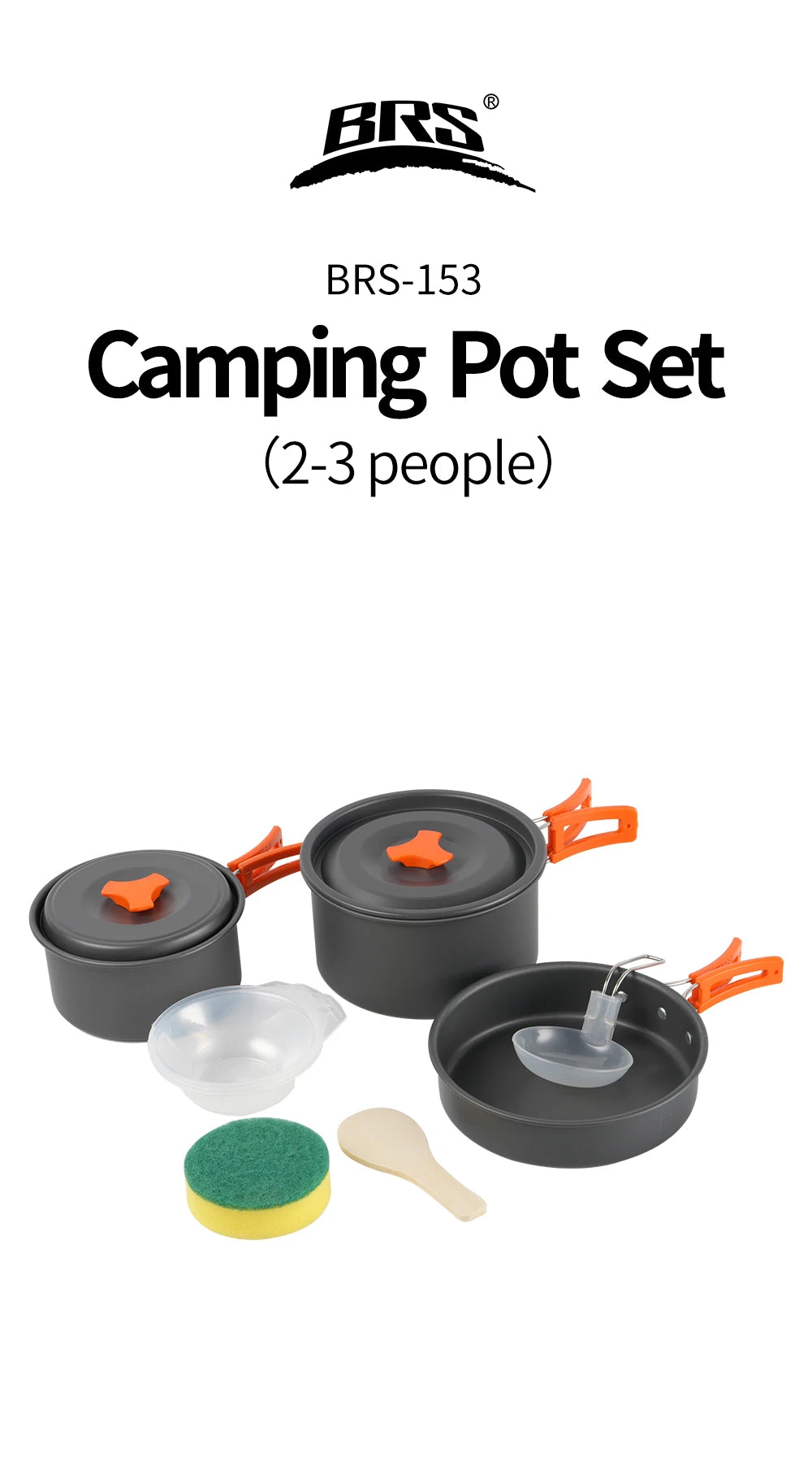 BRS 1set Camping Cookware Kit Outdoor Portable Aluminum Cooking Set Pots Dishes Bowler Kitchen Equipment Gear for Cooking Picnic