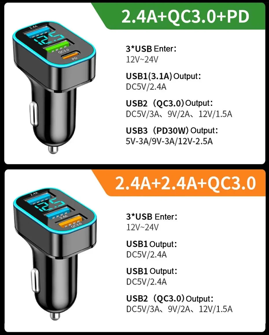 66W Autolader 3 Poorten USB Auto Sigarettenaansteker Snel Opladen Auto Telefoon Oplader Adapter Voor HUAWEI iPhone Samsung Xiaomi