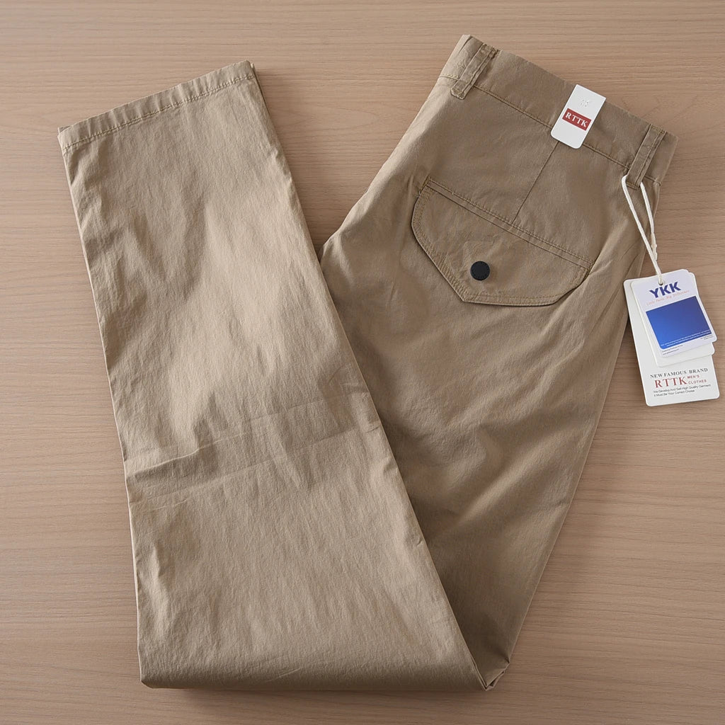 2025 Summer New American Retro Thin Quick-drying Elastic Commute Pants Men's Simple 97% Cotton Washed Casual Straight Trousers