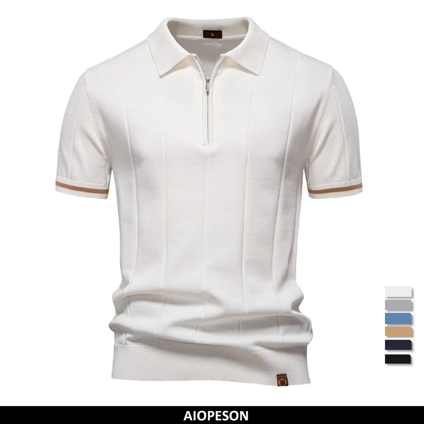 Men's Solid Colour Sport Zipper Polo Shirt Athletic Social Polo Shirts for Men Office Slim Fit Polo