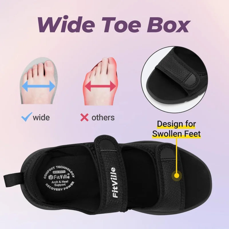 Women's Diabetic Wide Sandals With Arch Support Adjustable Straps Lightweight Casual Ladies Flat Shoes