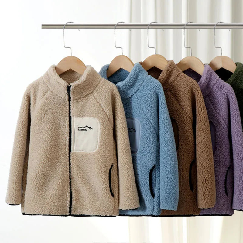 Children's Winter Warm Thicken Jacket Patch Letter Fleece Padded Coat Korean Loose Kid's Outwear 4-12T