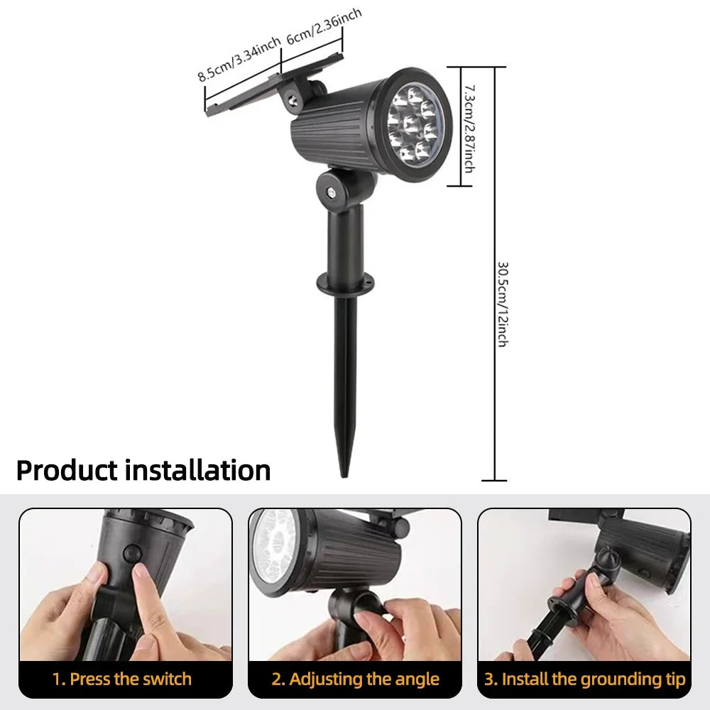 9 LED-zonnespots IP65 waterdicht, RGB-zonne-landschapsverlichting voor buiten, helderheid instelbaar, geschikt voor palmbomen in de tuin