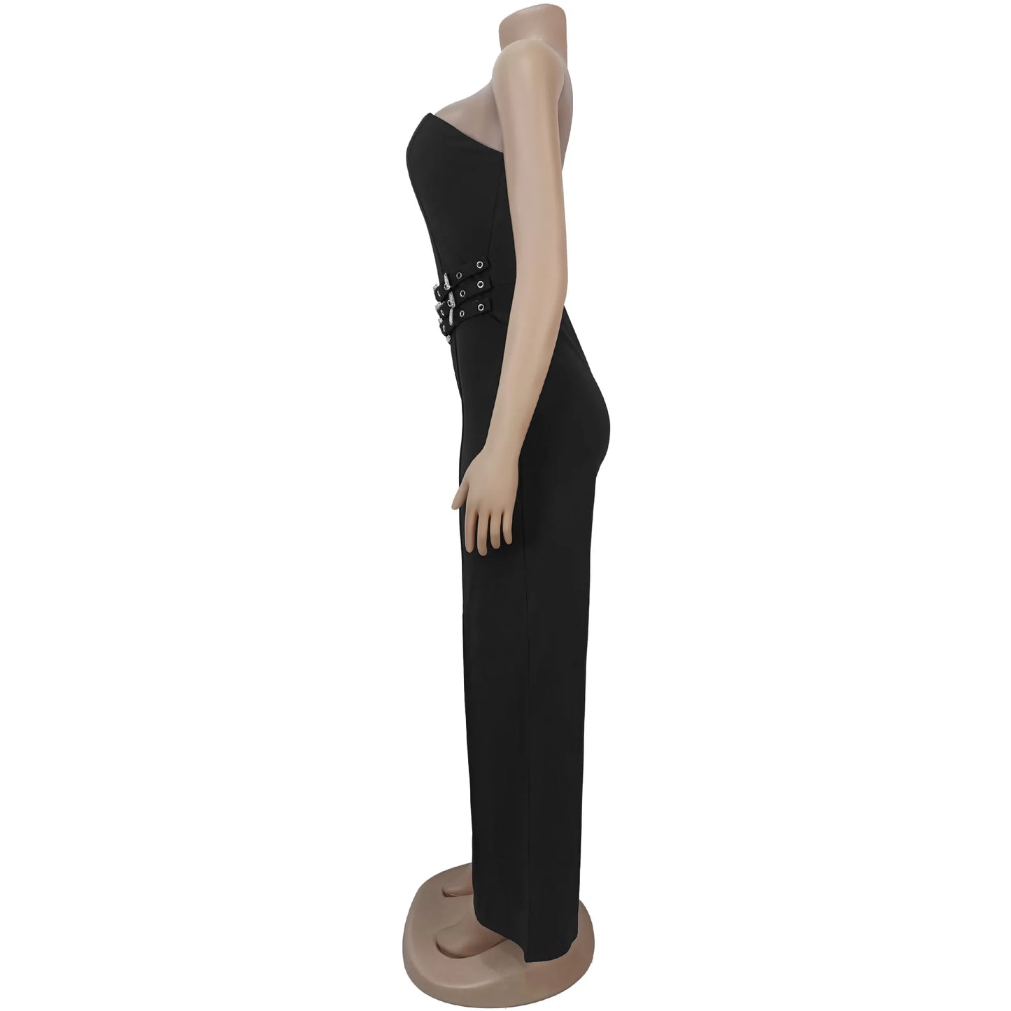 Women Sexy Strapless Buckle Belt Jumpsuits Casual Overalls Rompers
