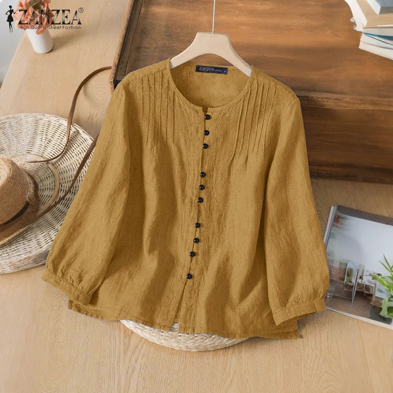 2025 Autumn Office Shirts Women Long Sleeve Buttons Blouses Casual O Neck Solid Loose Tops Female Work OL Blouses Chemise