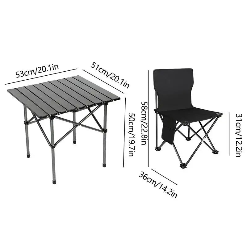 3-delige kampeertafelset met 2 opvouwbare stoelen, opvouwbare picknicktafel, Oxford stoffen krukken, waterdichte loempiatafel voor kamperen