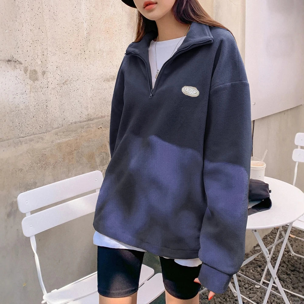 Autumn Winter Hoodies 2025 Women's Comfy Solid Colour Long Sleeve Zipper Half Open Collar Comfortable Loose Fit Hoodies