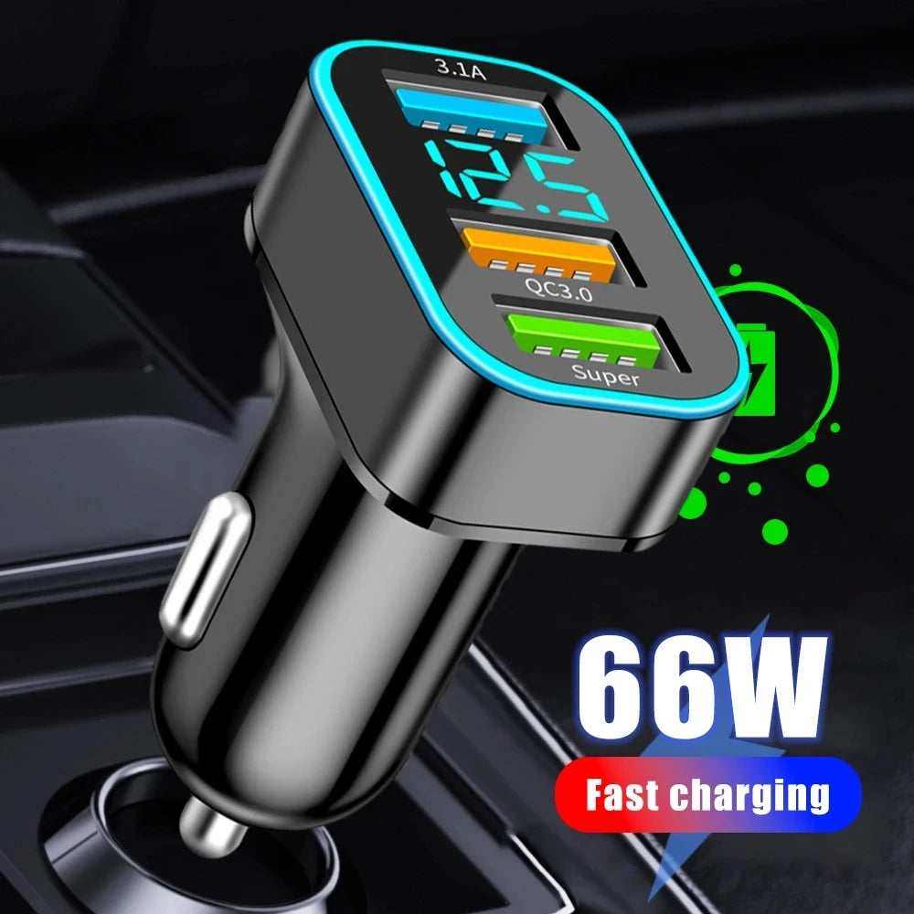 66W Autolader 3 Poorten USB Auto Sigarettenaansteker Snel Opladen Auto Telefoon Oplader Adapter Voor HUAWEI iPhone Samsung Xiaomi