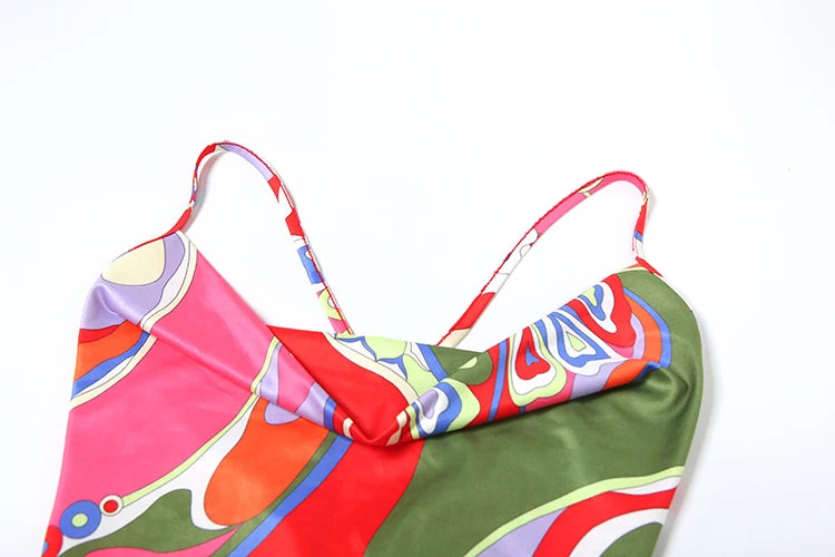 Women's Y2K Backless Dress Sleeveless Colorful Print Tight Mini Summer Sexy Clubwear High Stretch Polyester Spandex