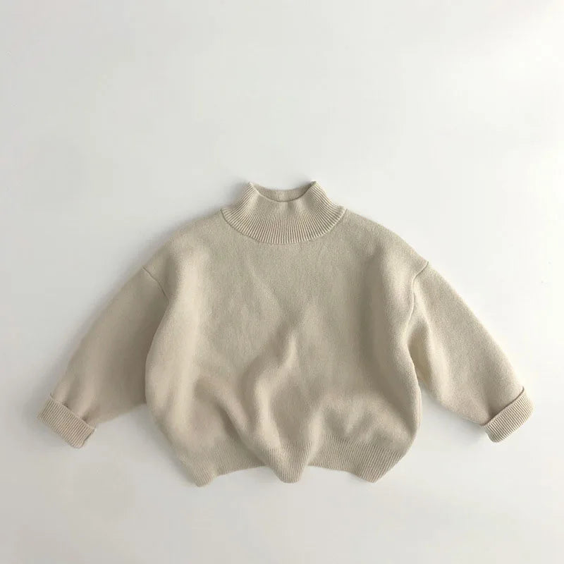 Kids Sweaters Fur Lining Boys Sweaters Half Turtleneck Girls Knit Pullover For Children 0-6Y Unisex