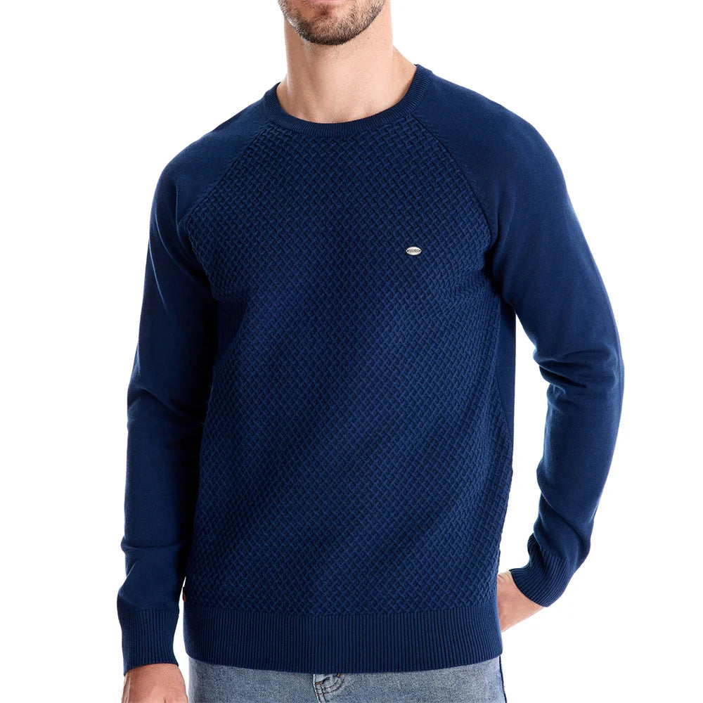 Men's Crew Neck Cotton Pullover Sweater Casual Business Geometric Knitted Male Sweaters