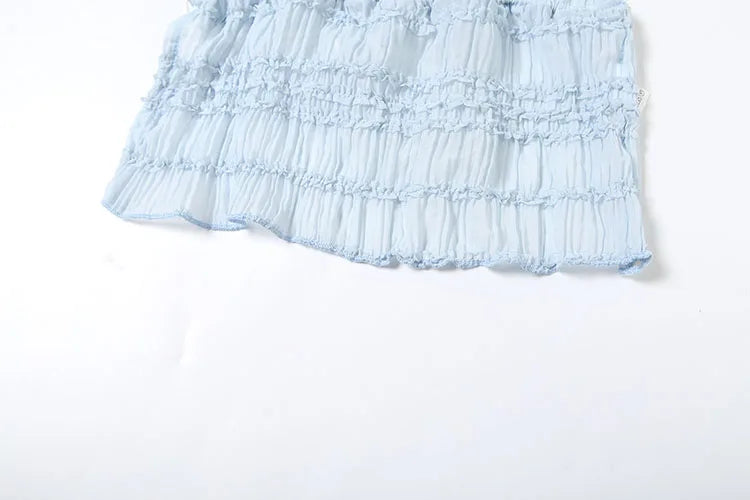 Sexy See-Through 2 Piece Set Women Lace-Up Halter Backless Crop Tops + Ruched Elegant Skirts Vacation Beach Party Suits
