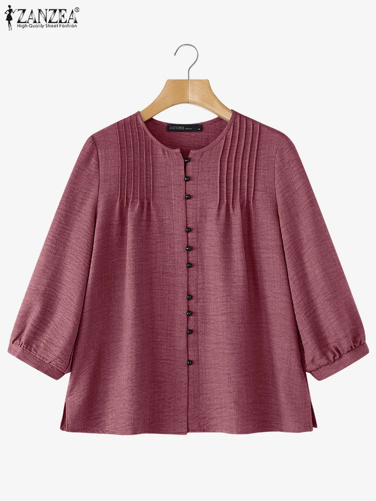 2025 Autumn Office Shirts Women Long Sleeve Buttons Blouses Casual O Neck Solid Loose Tops Female Work OL Blouses Chemise