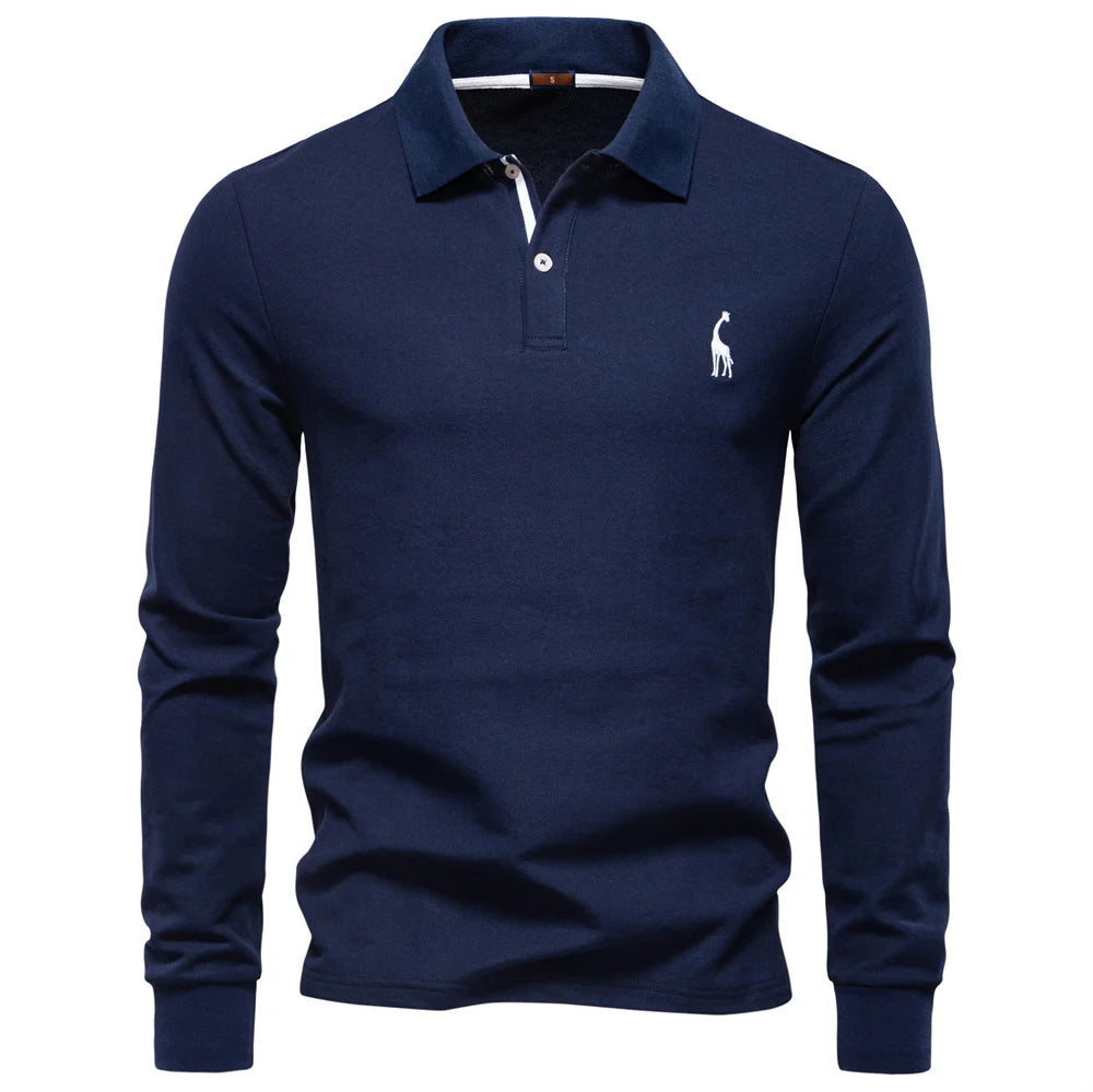 2025 Men's Business Casual Polo Shirt Solid Colour Long Sleeve Cotton Rich Blend Breathable Polos For Male