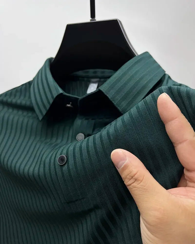Men's Ice Silk Summer Polo Shirt, Lapel, Hollow, Short-Sleeved, Breathable, Business Fashion T-Shirt, Male Brand Clothing
