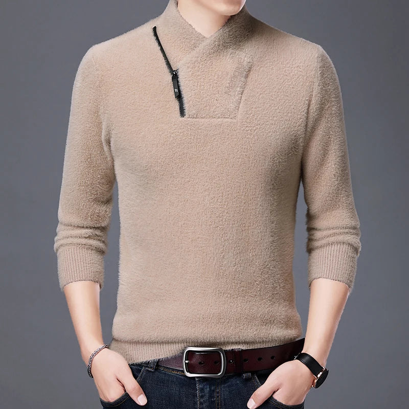 Men's Top Grade Mink Fashion Brand, Designer Pullover Knitted Turtleneck Sweater, and Autumn Casual Male Clothing