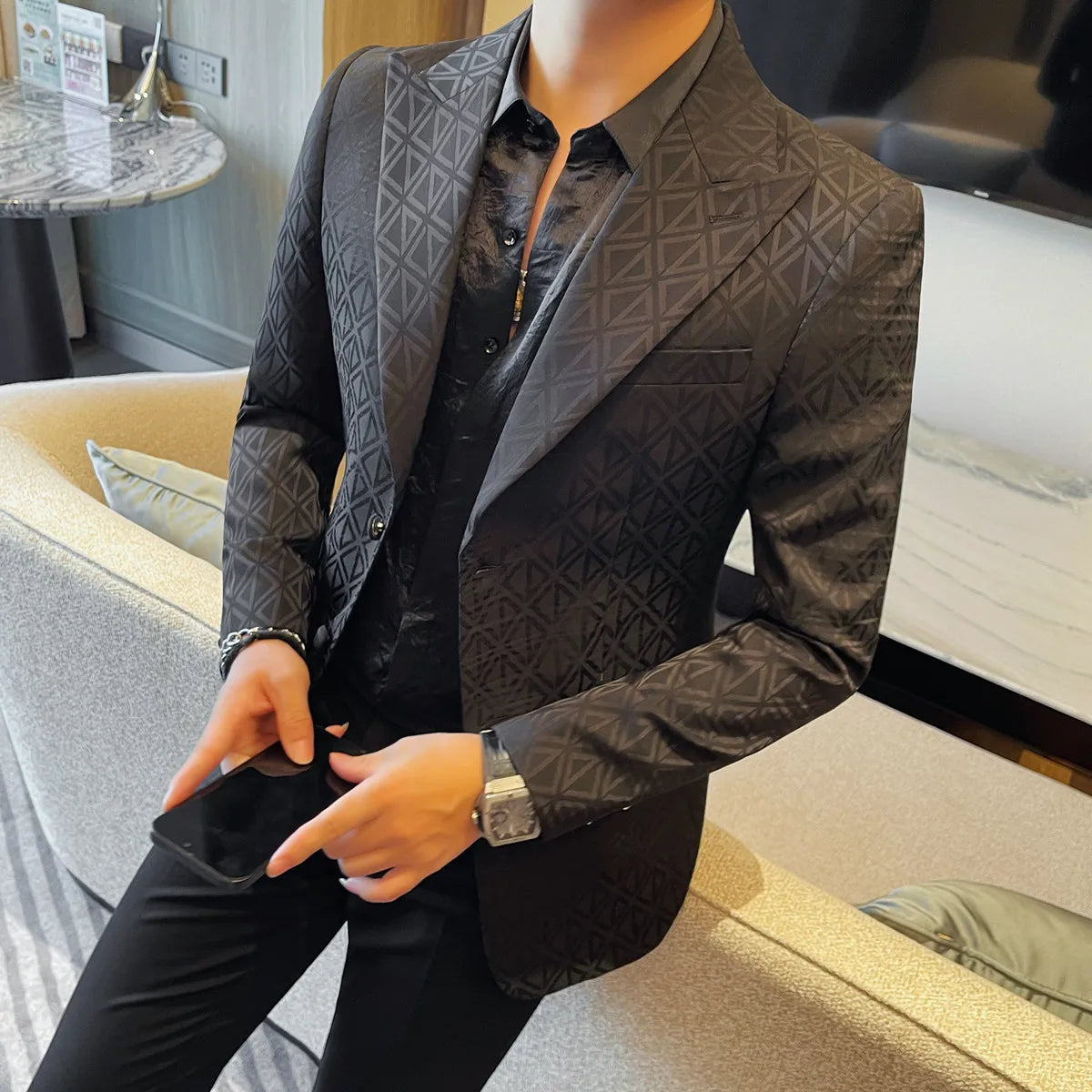 Men's Floral Print Blazer Jacket - Slim Fit Single-Breasted Business Casual Style Autumn Winter Formal Male Coat