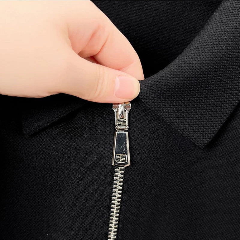 Men's Solid Colour Business Casual Autumn and Winter Jacket, Suitable For Daily Commuting, Stretchy Knitted Zip-Up Male Cardigan