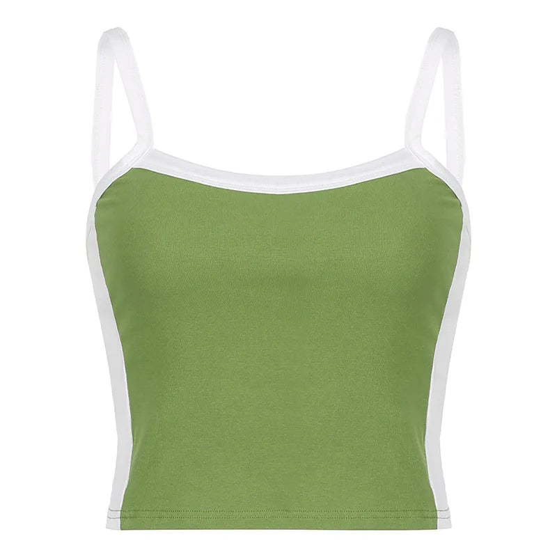 Women's Sleeveless Knitted Crop Tops Green Sexy Basic Patchwork 2023 Summer Casual Cami Backless Y2k Vintage Tank Top